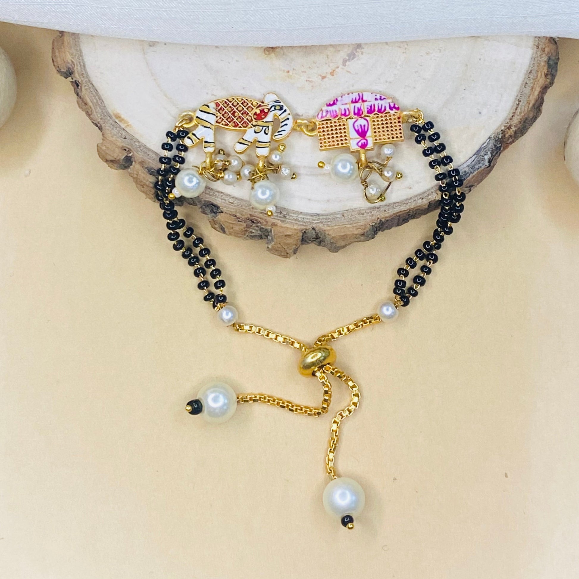 Hand Paint Elephant Palkhi Hand Mangalsutra - Abdesignsjewellery