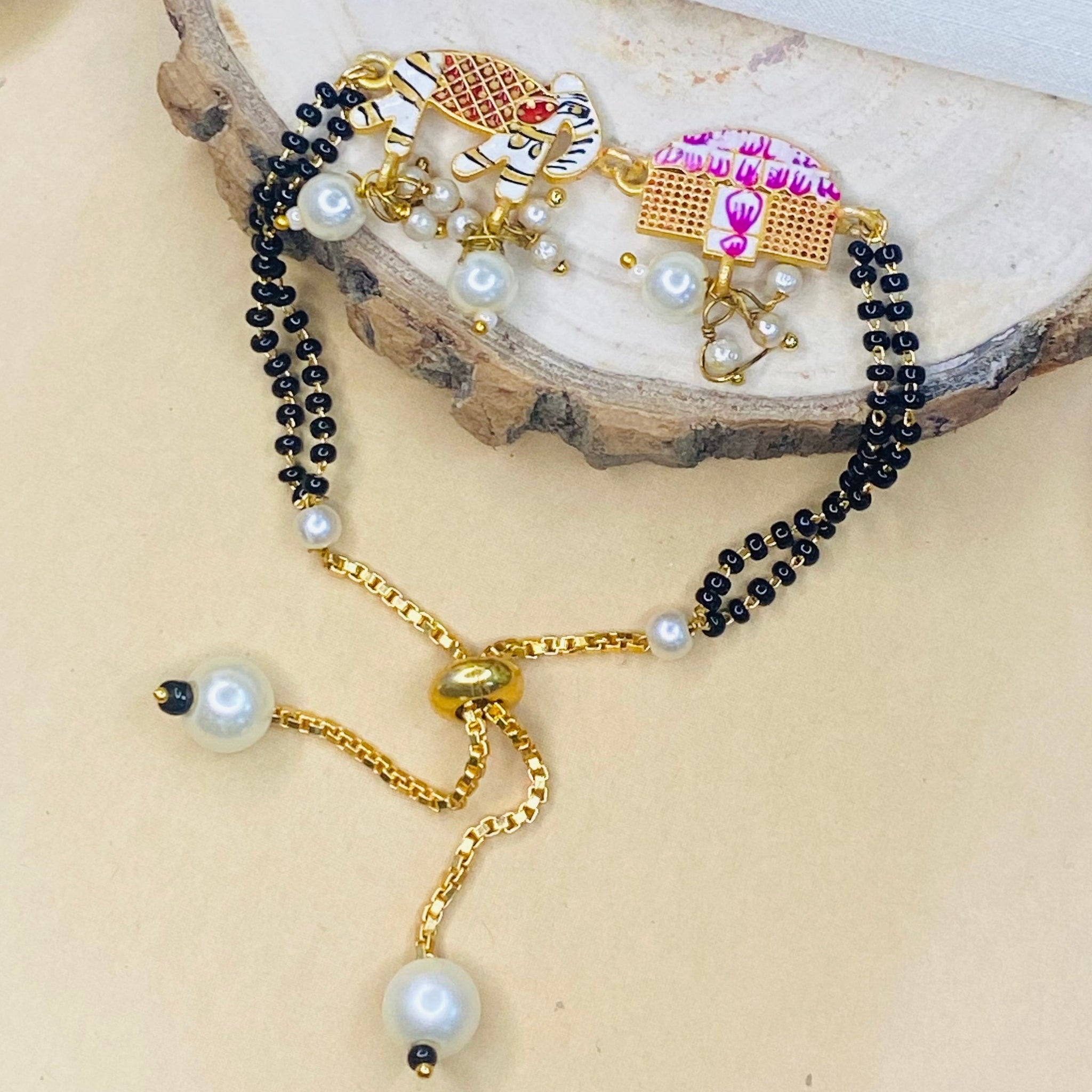 Hand Paint Elephant Palkhi Hand Mangalsutra - Abdesignsjewellery