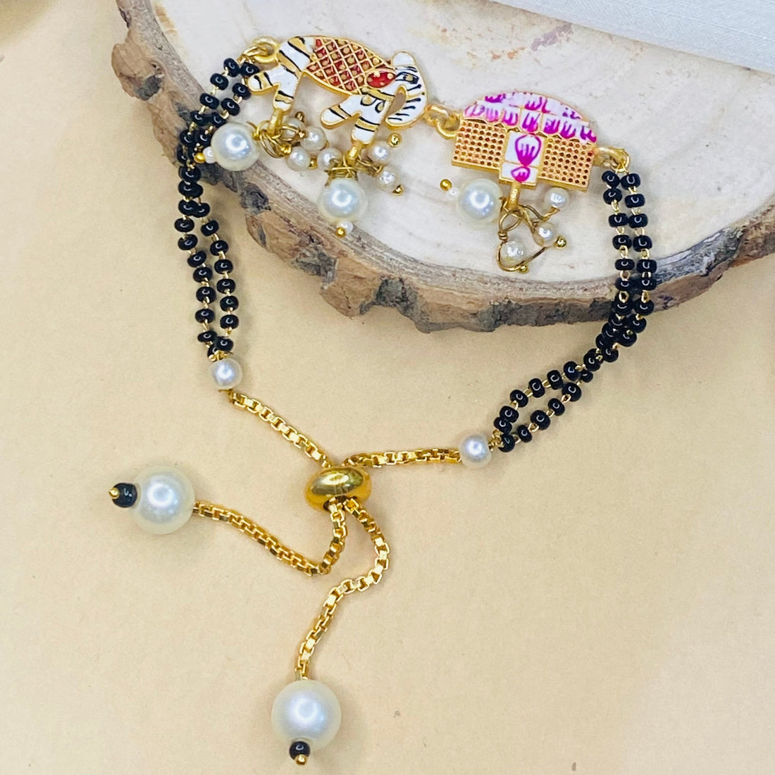 Hand Paint Elephant Palkhi Hand Mangalsutra - Abdesignsjewellery