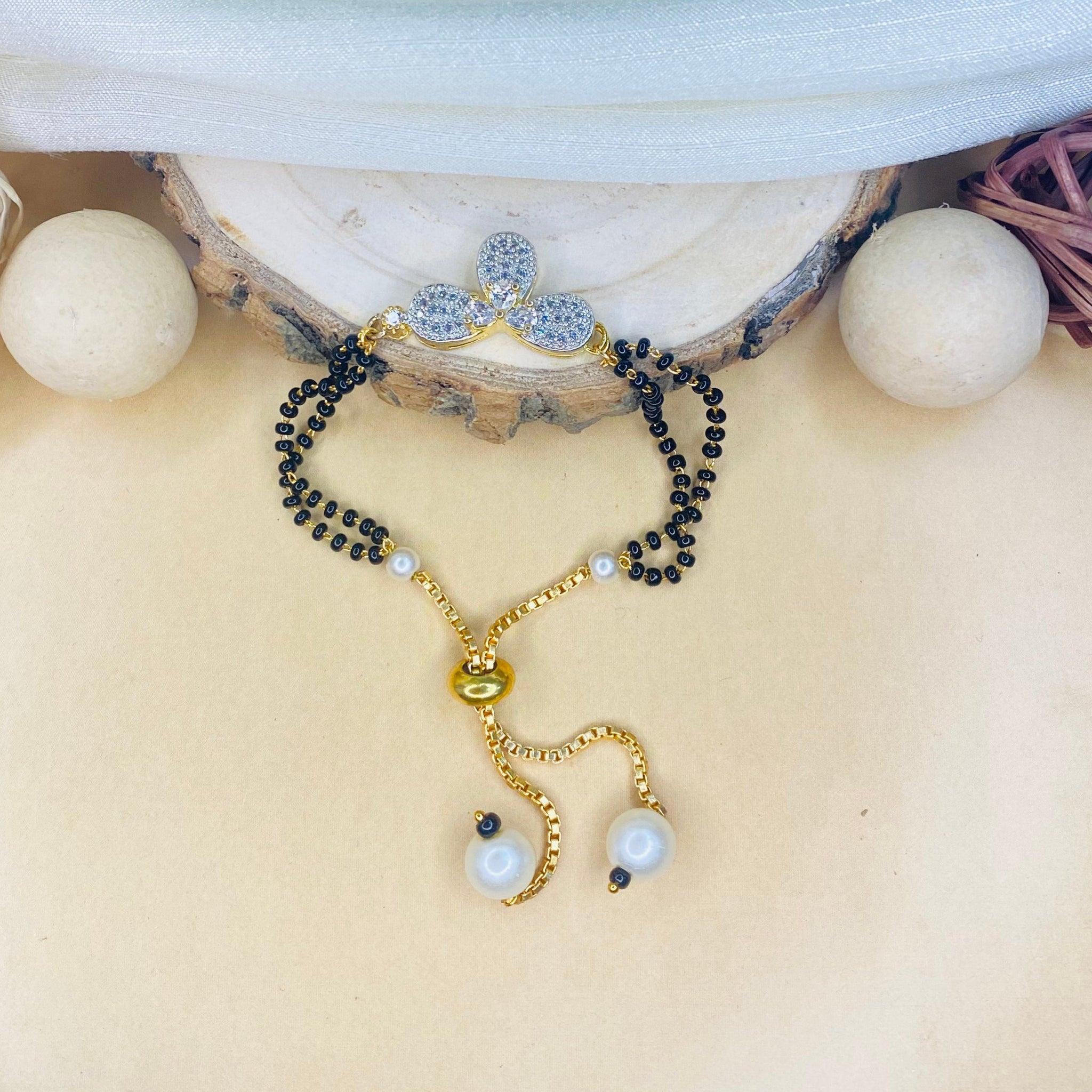 Half Flower American Diamond Hand Mangalsutra - Abdesignsjewellery