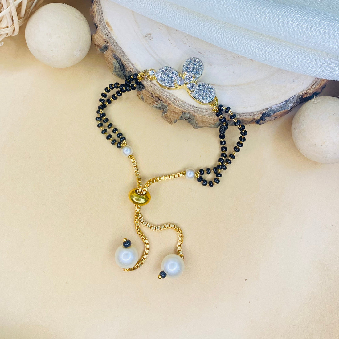 Half Flower American Diamond Hand Mangalsutra - Abdesignsjewellery