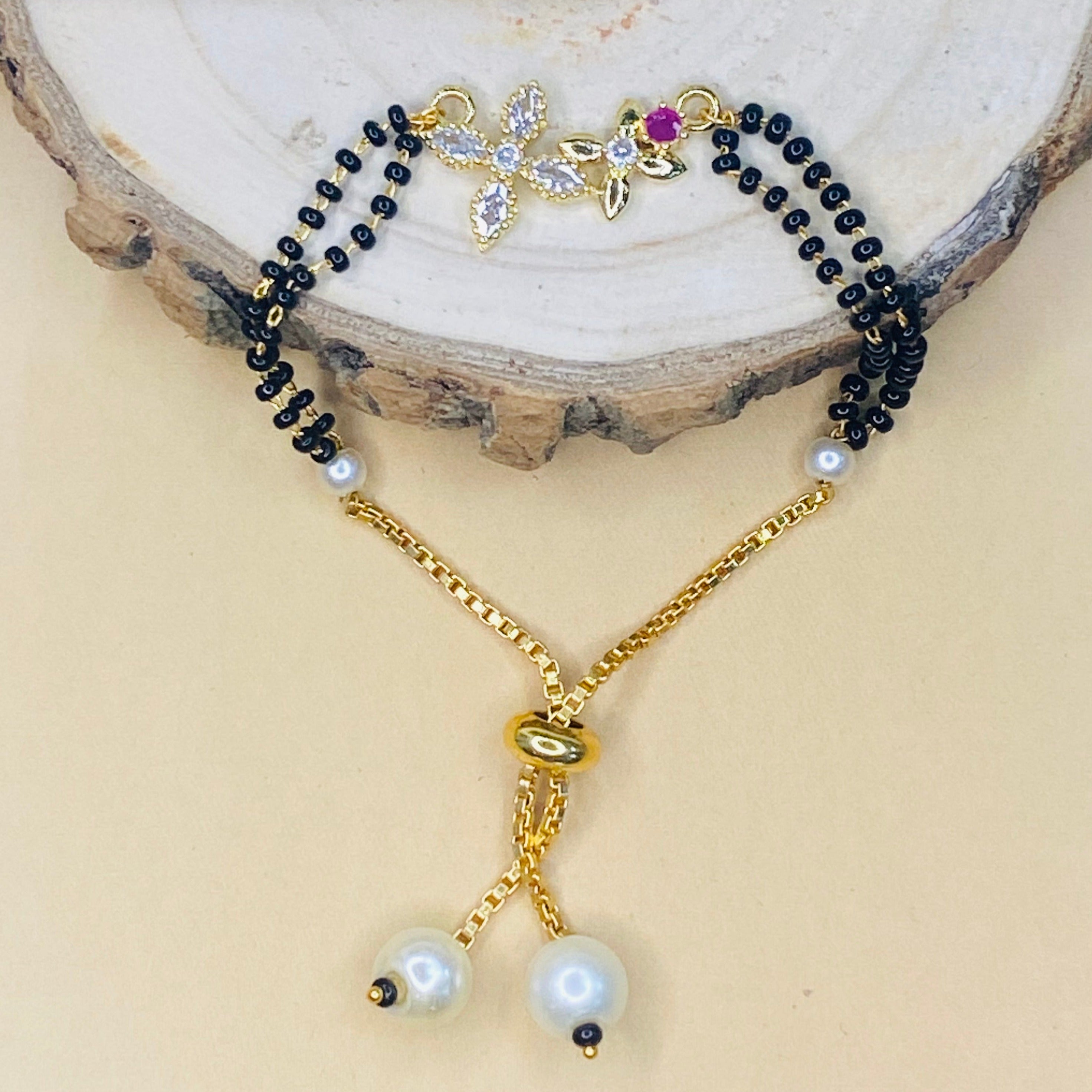 Double Flower Gold Hand Mangalsutra - Abdesignsjewellery