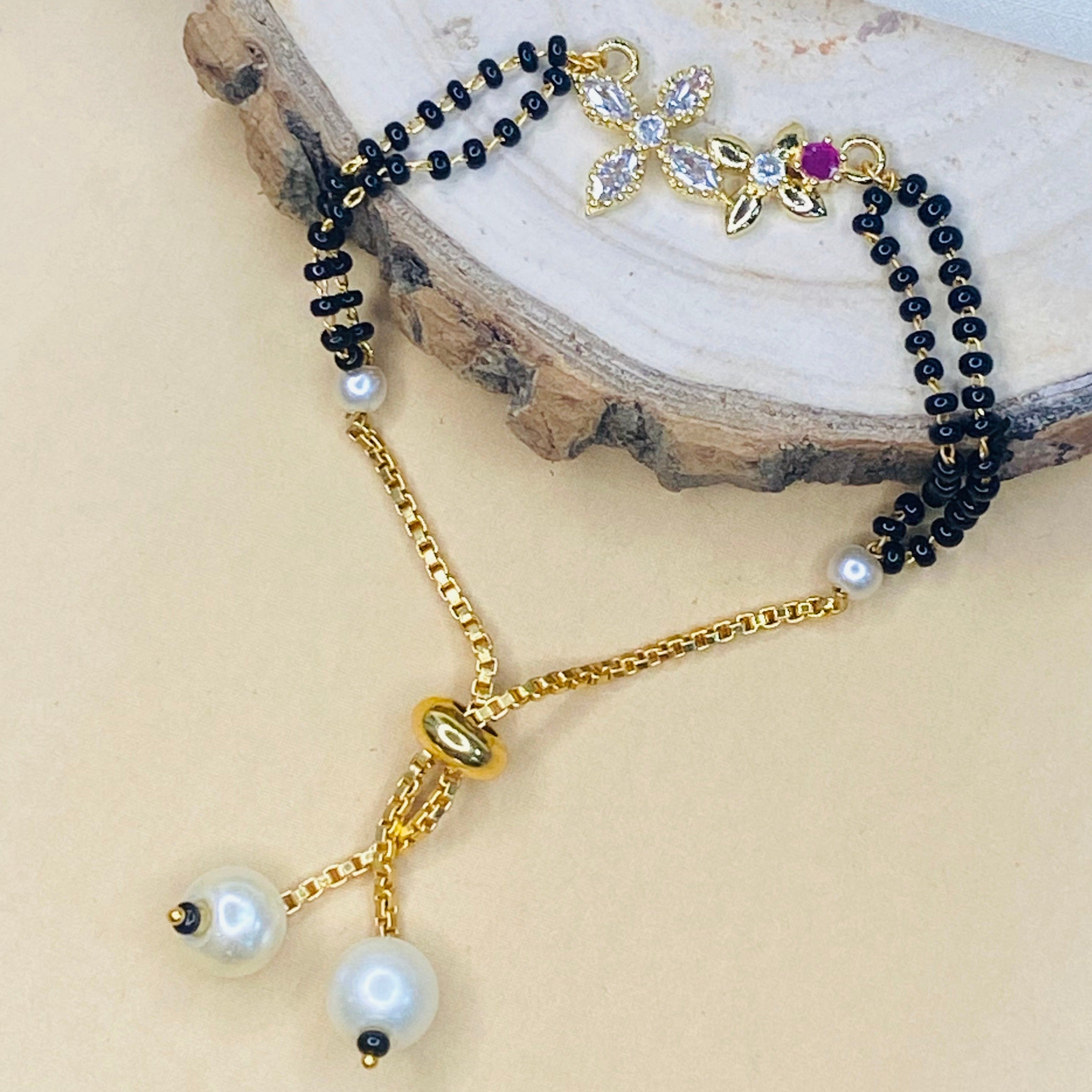 Double Flower Gold Hand Mangalsutra - Abdesignsjewellery