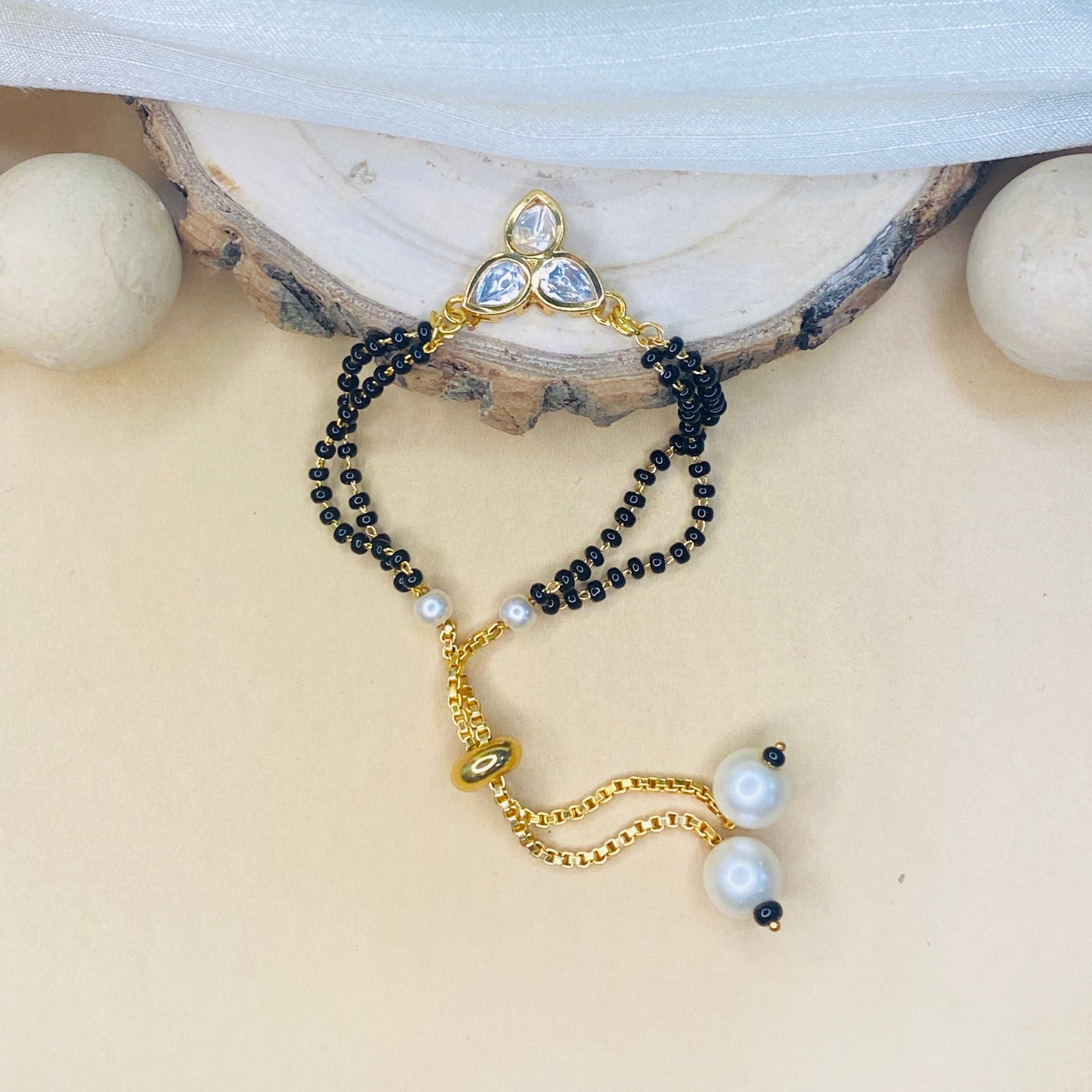 Beautiful Three Flower Polki HandMangalsutra - Abdesignsjewellery