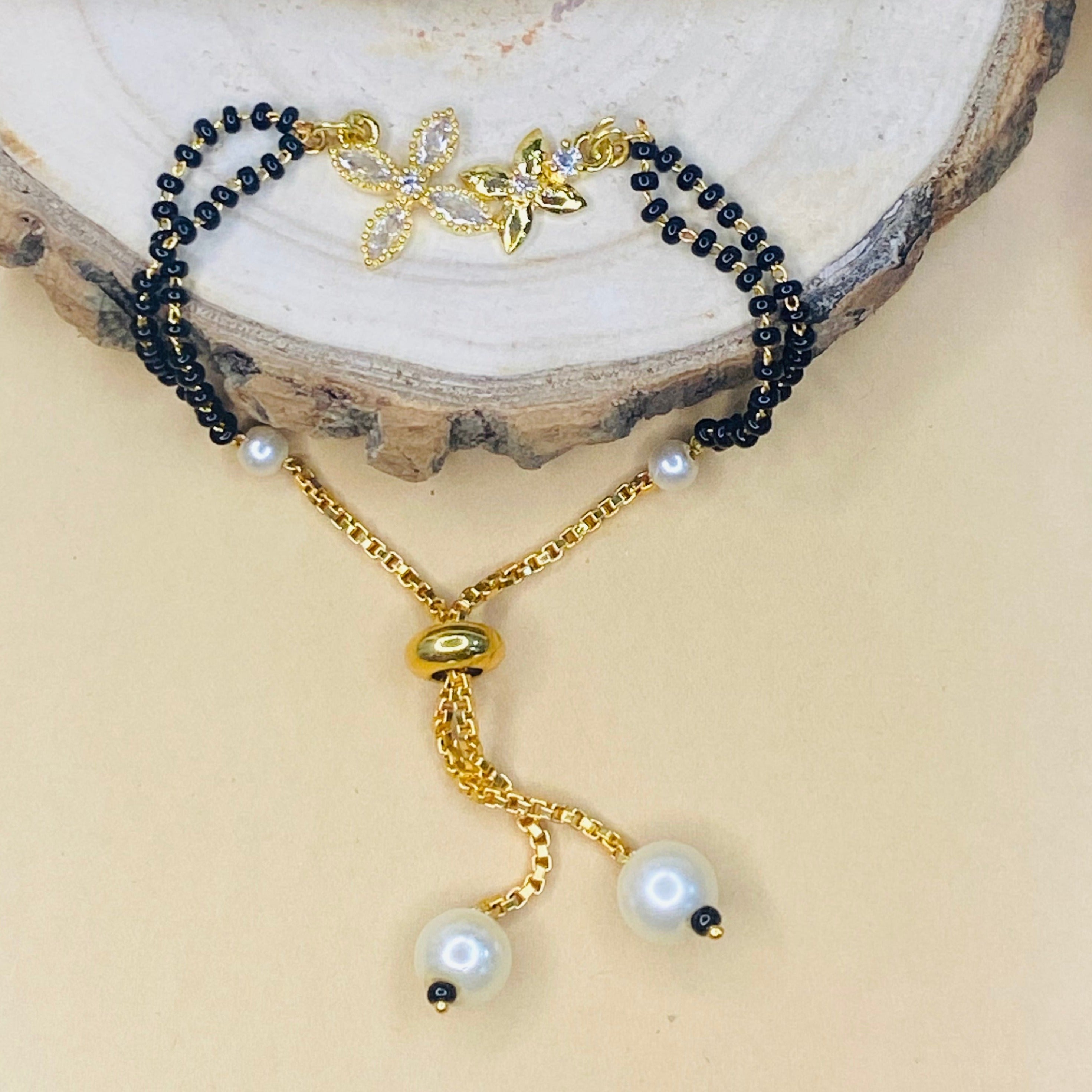 Double Flower Gold Hand Mangalsutra - Abdesignsjewellery