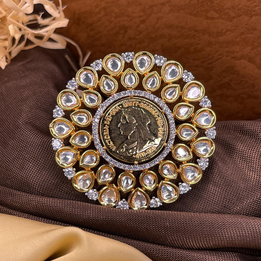 Melissa Queen Gold Plated American Diamond Ring