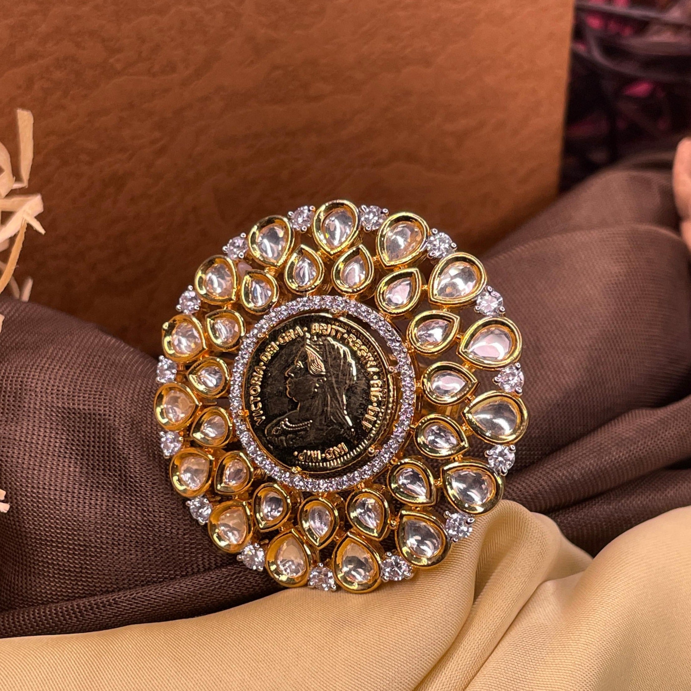 Melissa Queen Gold Plated American Diamond Ring