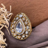 Thumbnail for Oval Shape Glass Kundan Free Size Ring