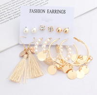 Thumbnail for Gold Plated 6 Pair Hoop Drop and Pearl Stud Earrings
