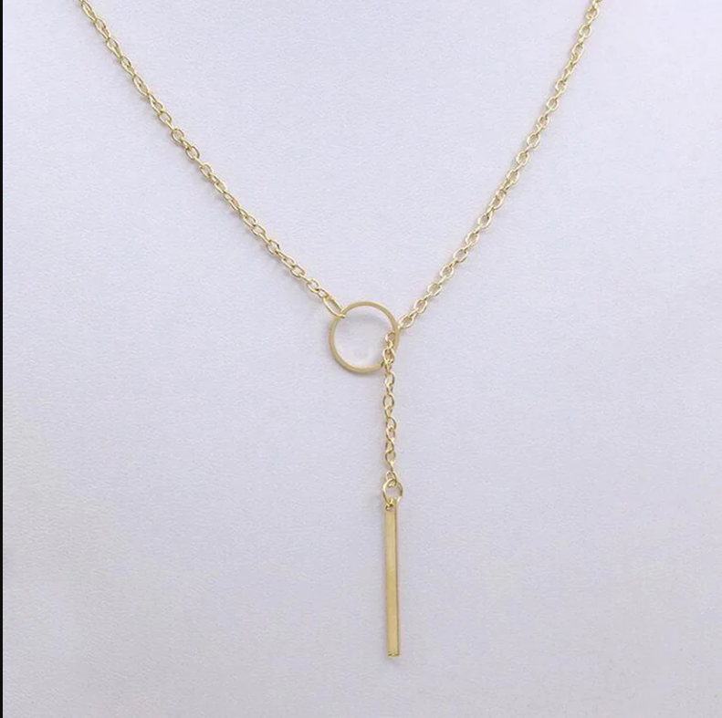 Daily Wear Gold Plated Line And Circle Y Shaped Necklace - Abdesignsjewellery