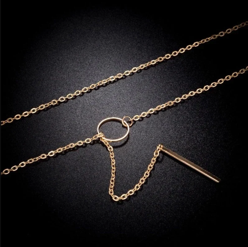 Daily Wear Gold Plated Line And Circle Y Shaped Necklace - Abdesignsjewellery