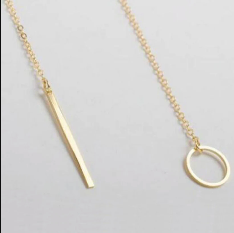 Daily Wear Gold Plated Line And Circle Y Shaped Necklace