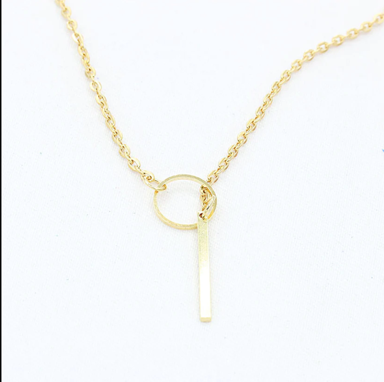 Daily Wear Gold Plated Line And Circle Y Shaped Necklace - Abdesignsjewellery