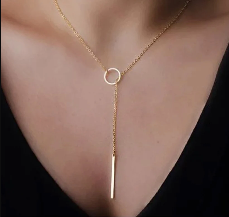 Daily Wear Gold Plated Line And Circle Y Shaped Necklace - Abdesignsjewellery
