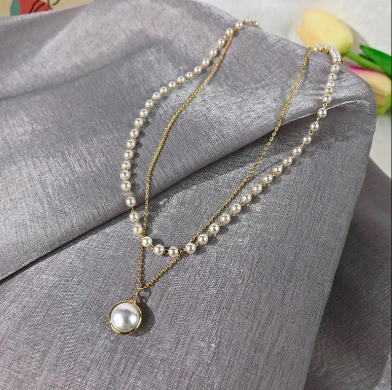 Daily Wear Gold Plated Pearl Double Layered Pendant - Abdesignsjewellery