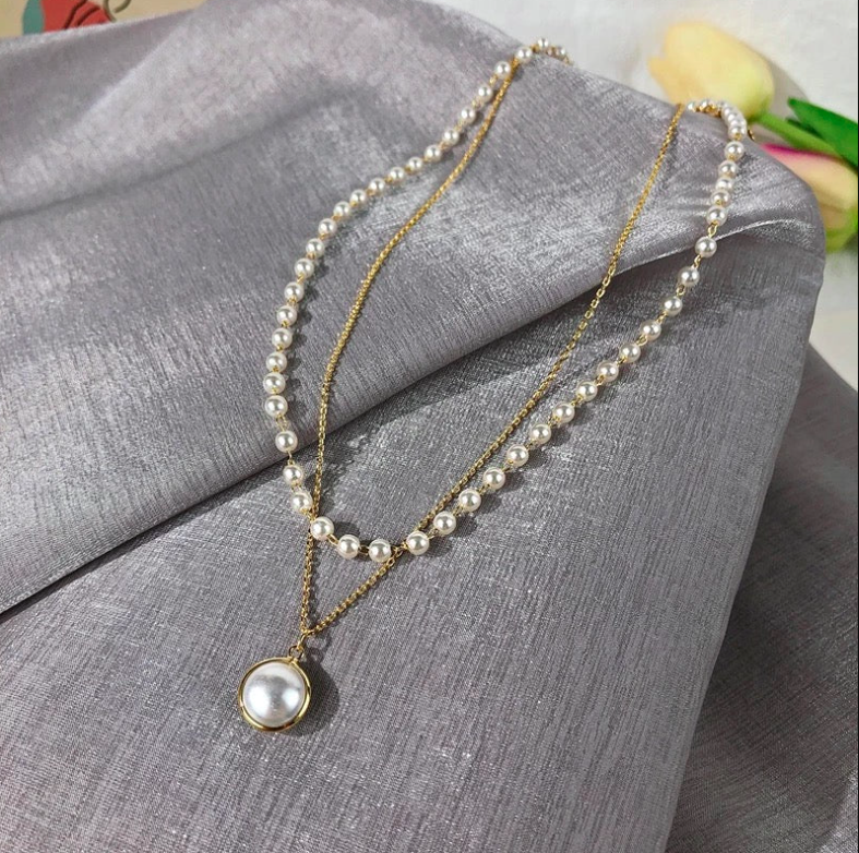 Daily Wear Gold Plated Pearl Double Layered Pendant