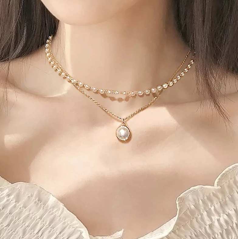 Daily Wear Gold Plated Pearl Double Layered Pendant - Abdesignsjewellery