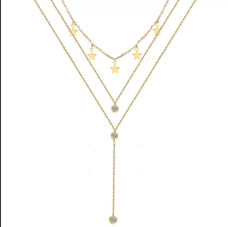 Daily Wear Gold Plated Triple layered Star Pendant - Abdesignsjewellery