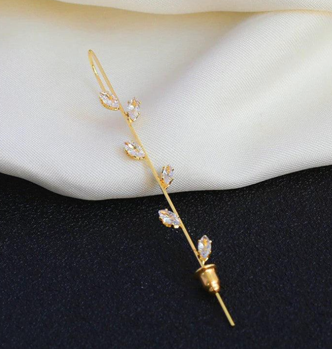 Daily Wear Gold Plated Zircon Studded Leaf Ear Cuff - Abdesignsjewellery