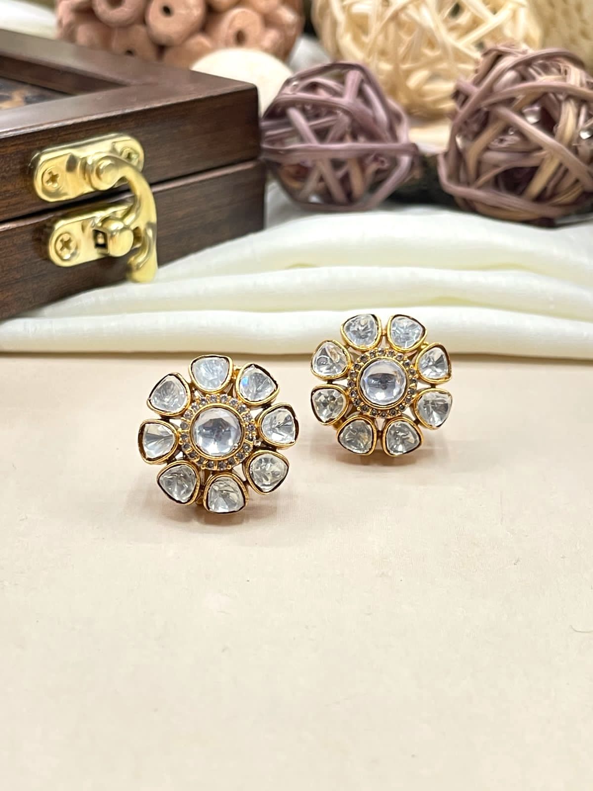 Gorgeous Flower Uncut Kundan Polki Studs - jewellery by Abdesigns Jewellery