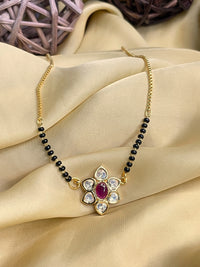 Thumbnail for High Quality Unique Pink Flower Polki Mangalsutra
