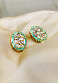 Thumbnail for Green Meenakari Kundan Stud Earrings - Abdesignsjewellery