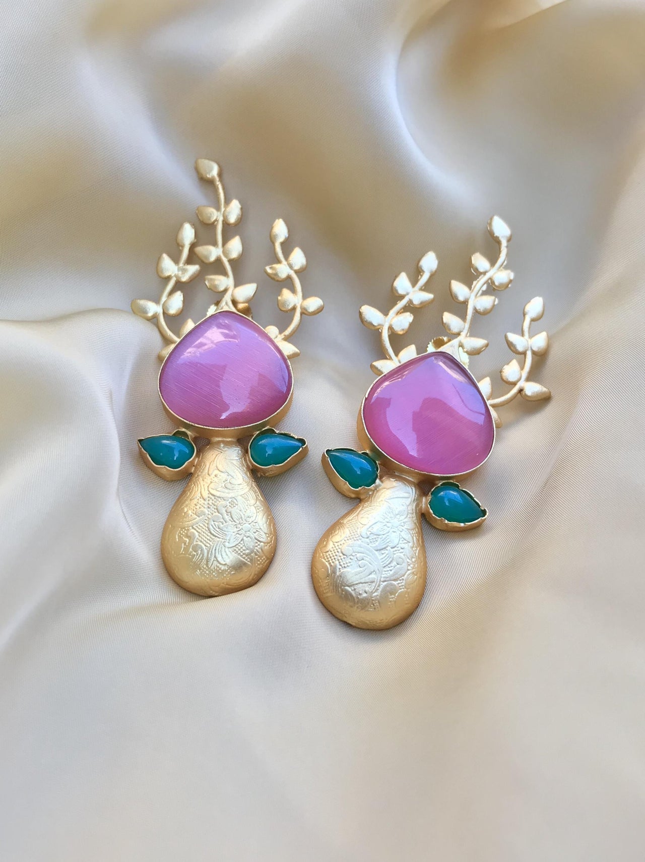 Matt Polish Fusion Pink Stone Earrings - Abdesignsjewellery