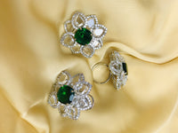 Thumbnail for Green Emerald Diamond Ring & Earrings