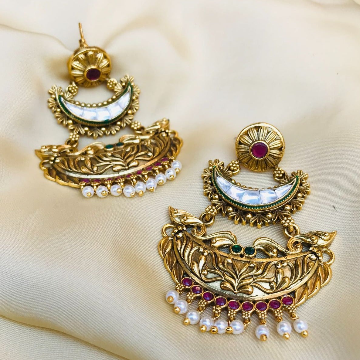 Gold Plated Antique Kundan Earrings