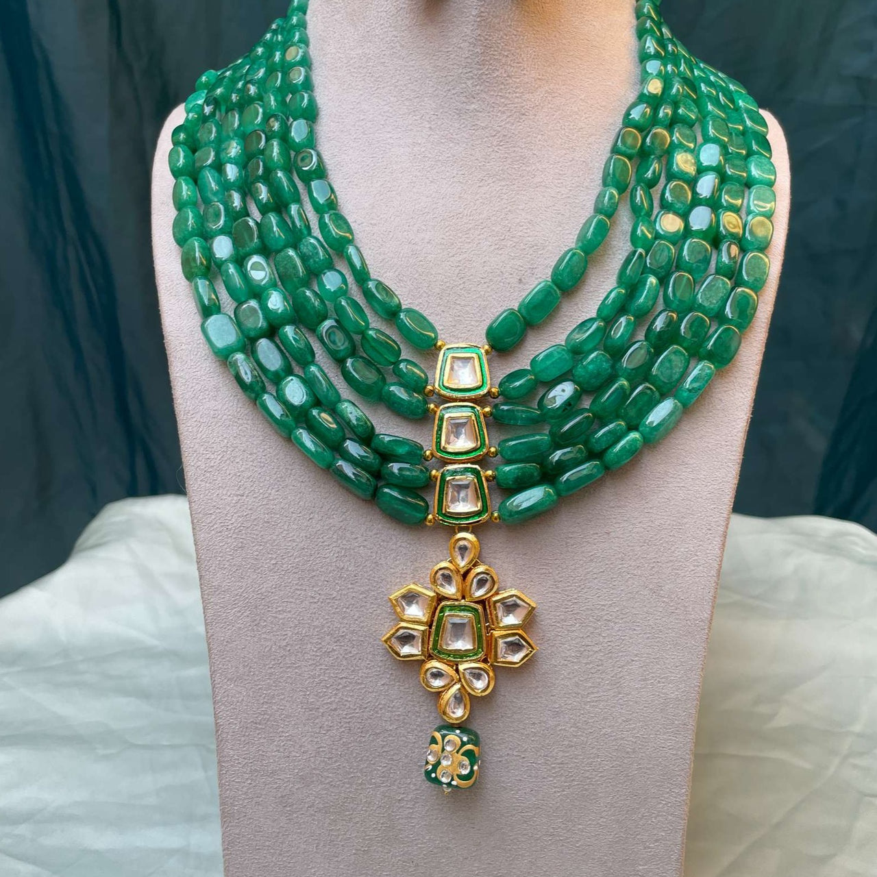 Green Emerald Beaded Necklace & Earring - Abdesignsjewellery