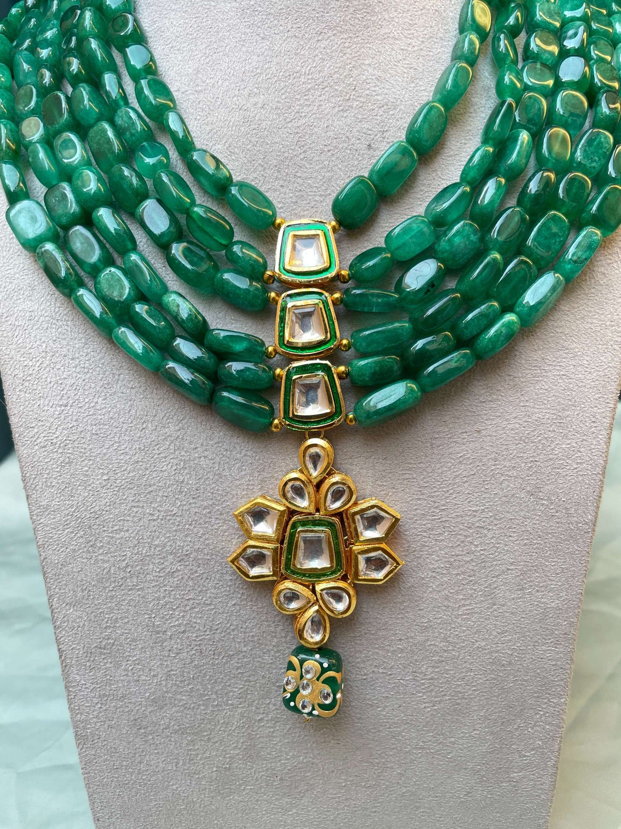 Green Emerald Beaded Necklace & Earring