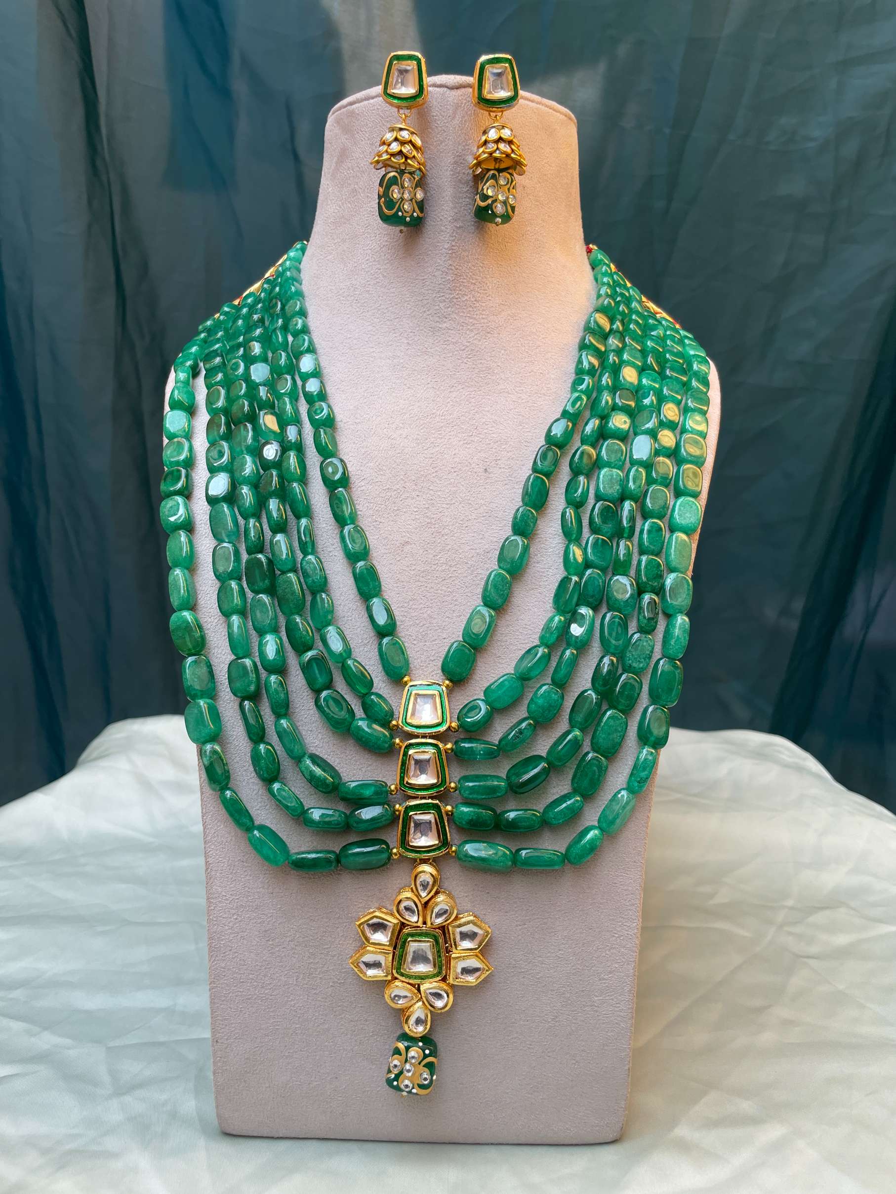 Green Emerald Beaded Necklace & Earring - Abdesignsjewellery