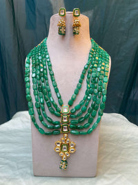 Thumbnail for Green Emerald Beaded Necklace & Earring
