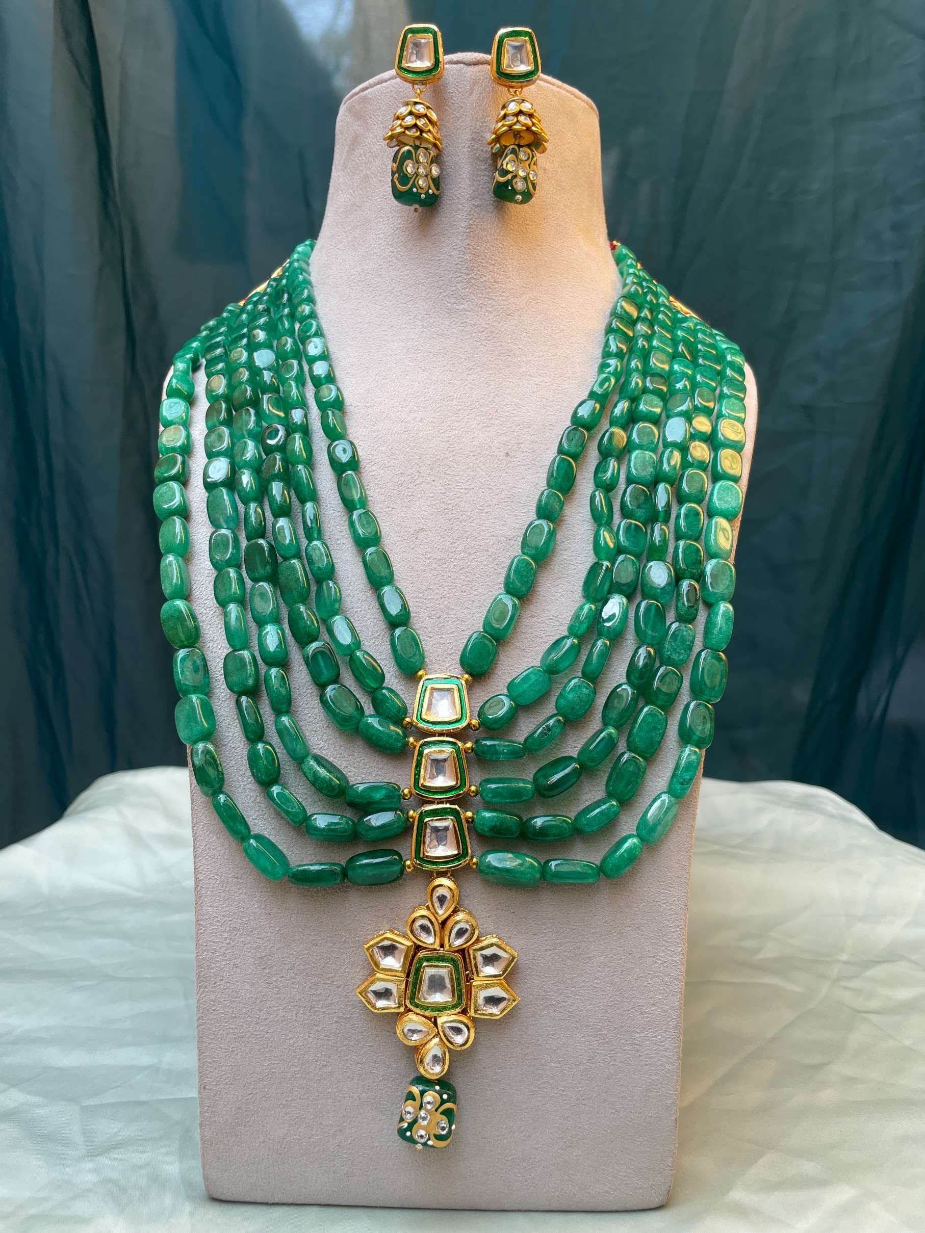 Green Emerald Beaded Necklace & Earring - Abdesignsjewellery