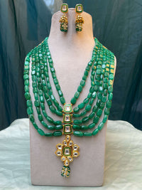 Thumbnail for Green Emerald Beaded Necklace & Earring