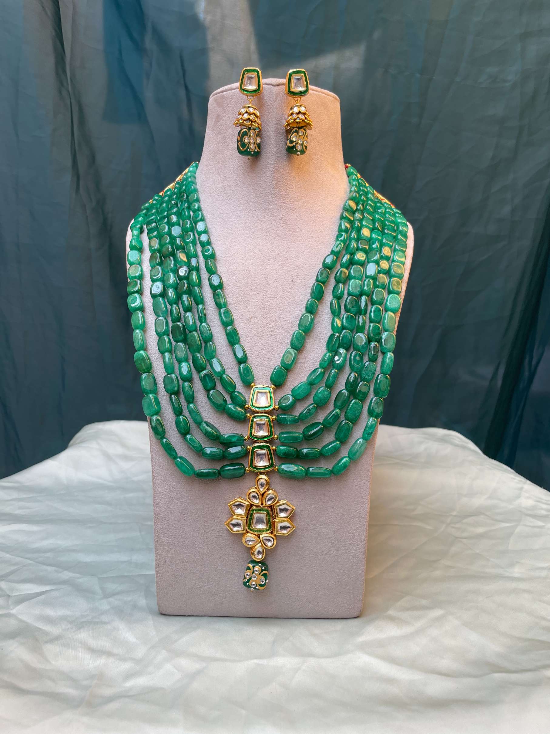 Green Emerald Beaded Necklace & Earring - Abdesignsjewellery
