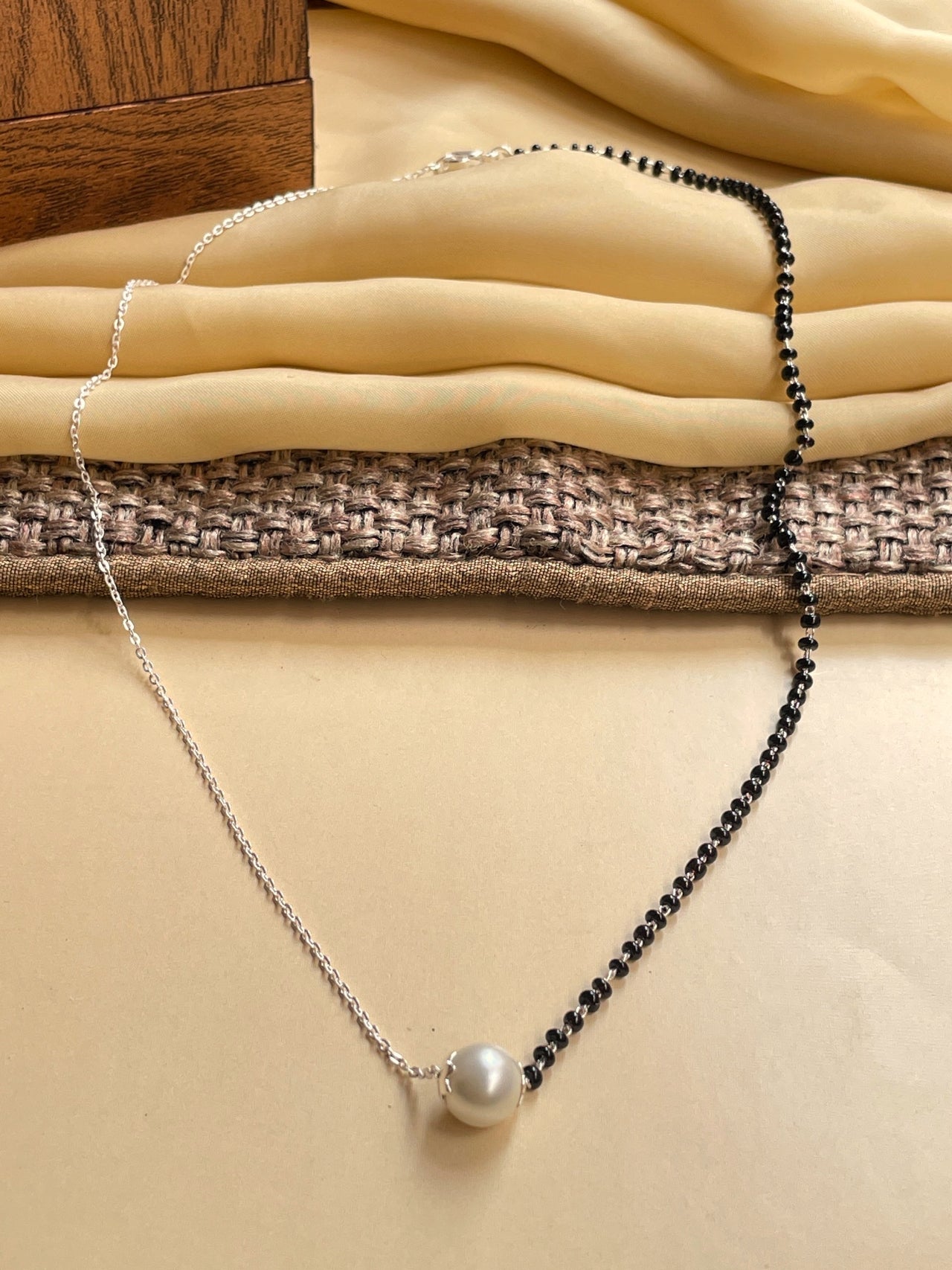 Contemporary Pearl Silver Plated Mangalsutra - Abdesignsjewellery
