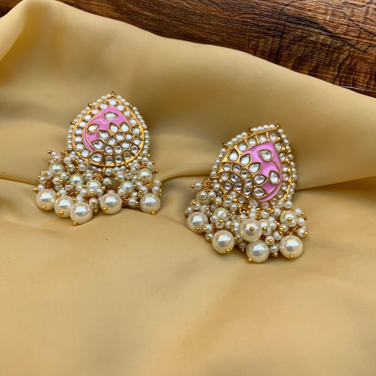 Baby Pink Meenakari Kundan Earring