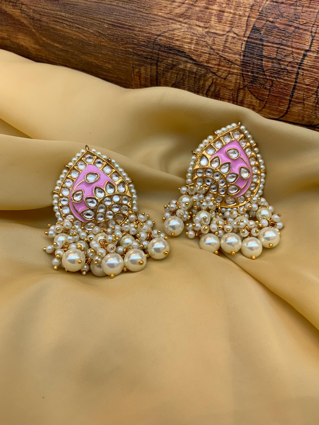 Baby Pink Meenakari Kundan Earring