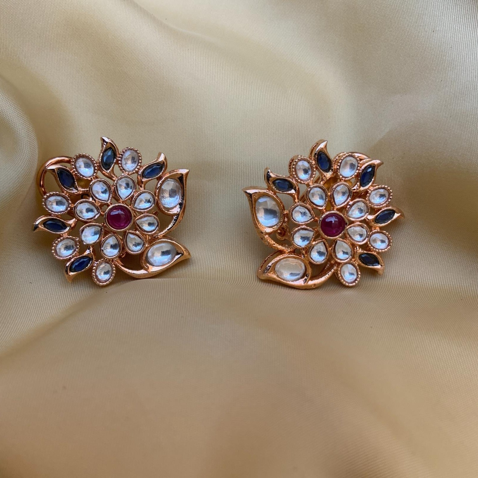 Rose Gold Floral Designer Kundan Earring