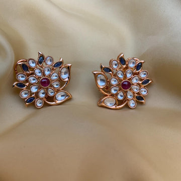 Rose Gold Floral Designer Kundan Earring