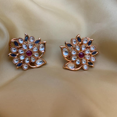 Rose Gold Floral Designer Kundan Earring