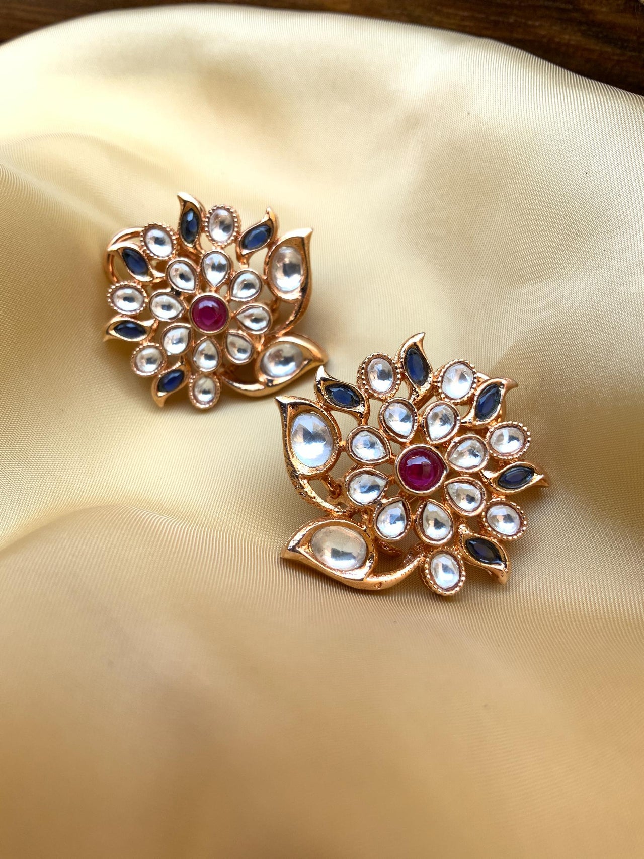 Rose Gold Floral Designer Kundan Earring