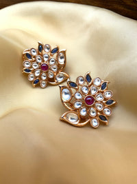 Thumbnail for Rose Gold Floral Designer Kundan Earring