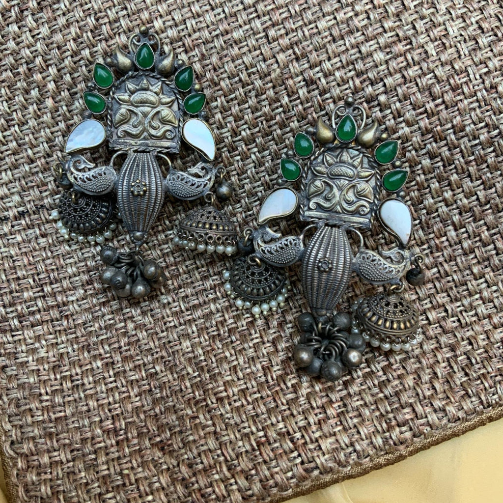 Ethnic Silver Jumkha Earrings - Abdesignsjewellery