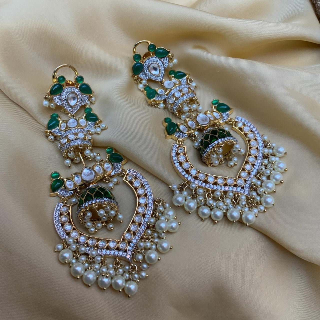 Imposing Green Gold Plated Pachi Kundan Earrings