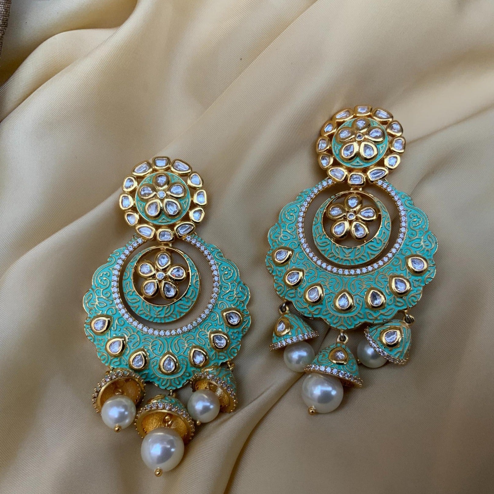 Green Kundan Antique Gold Plated Earrings - Abdesignsjewellery