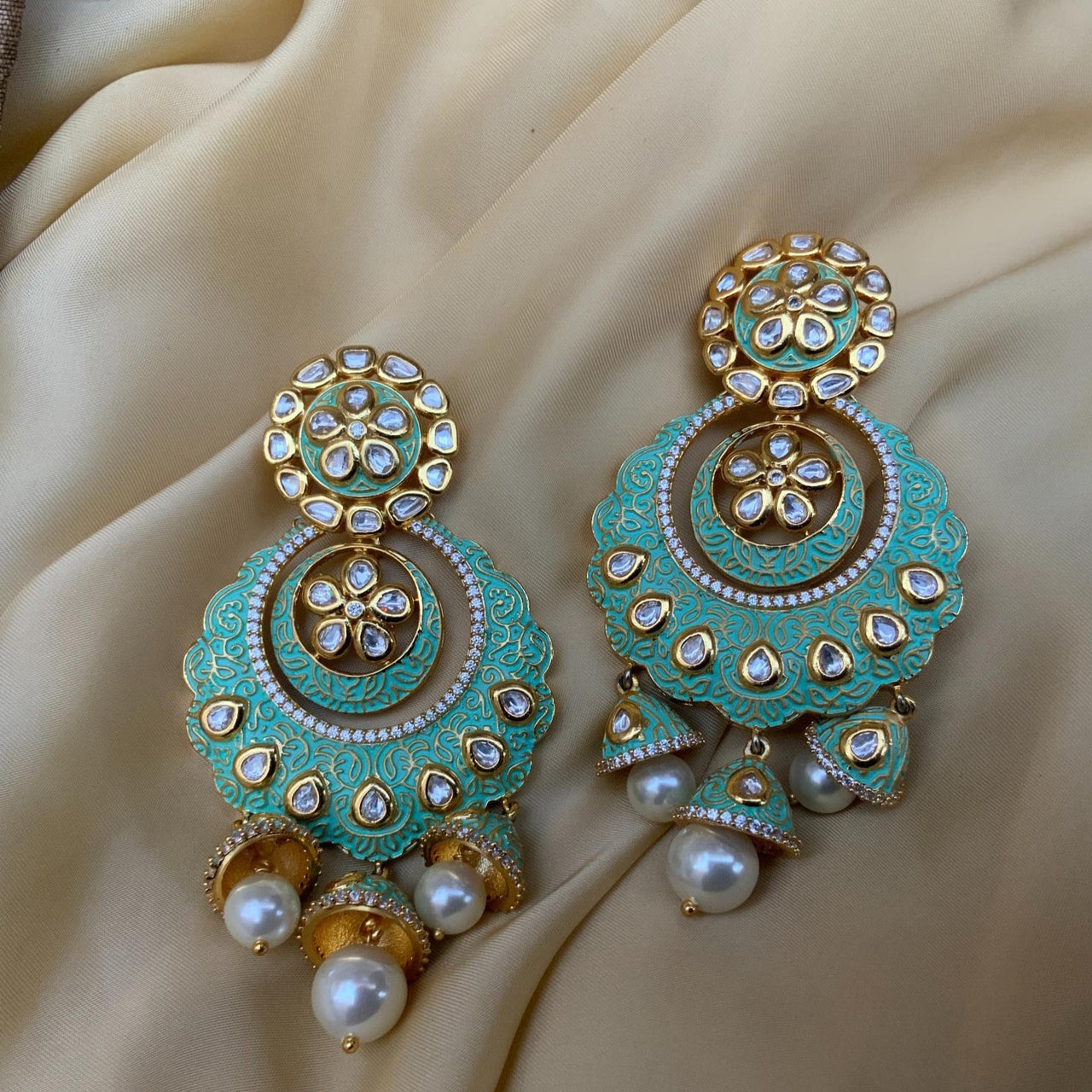 Green Kundan Antique Gold Plated Earrings