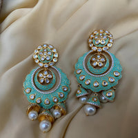 Thumbnail for Green Kundan Antique Gold Plated Earrings