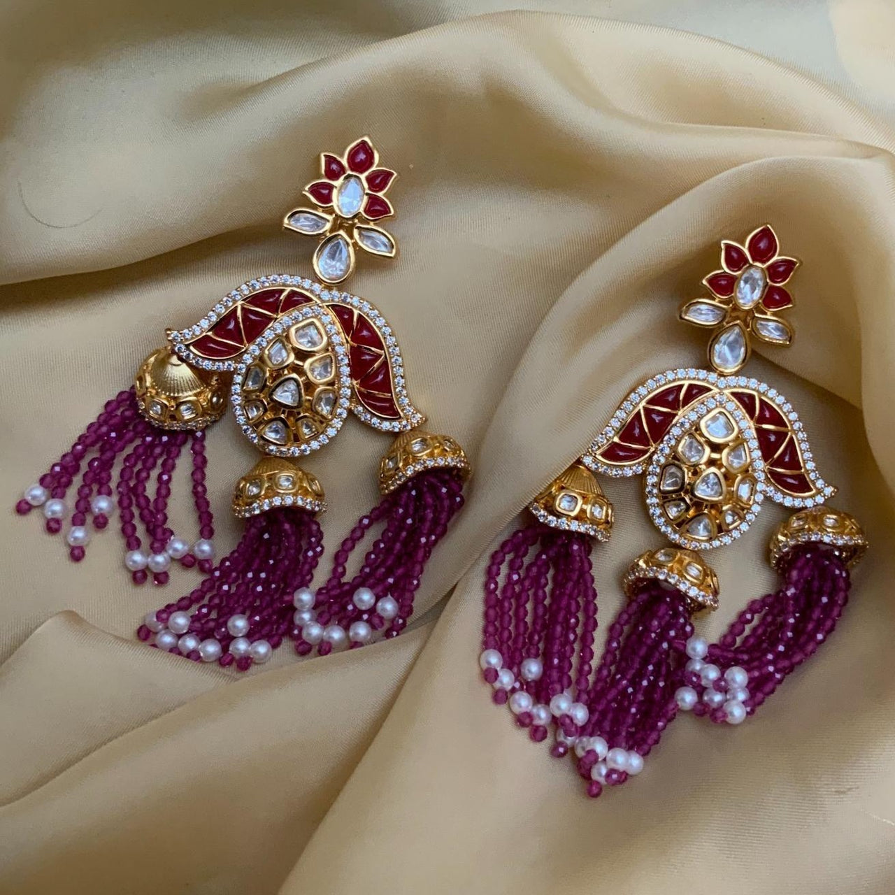 SANGEETA BOOCHRA presents Dark Pink Stone Earrings exclusively at FEI